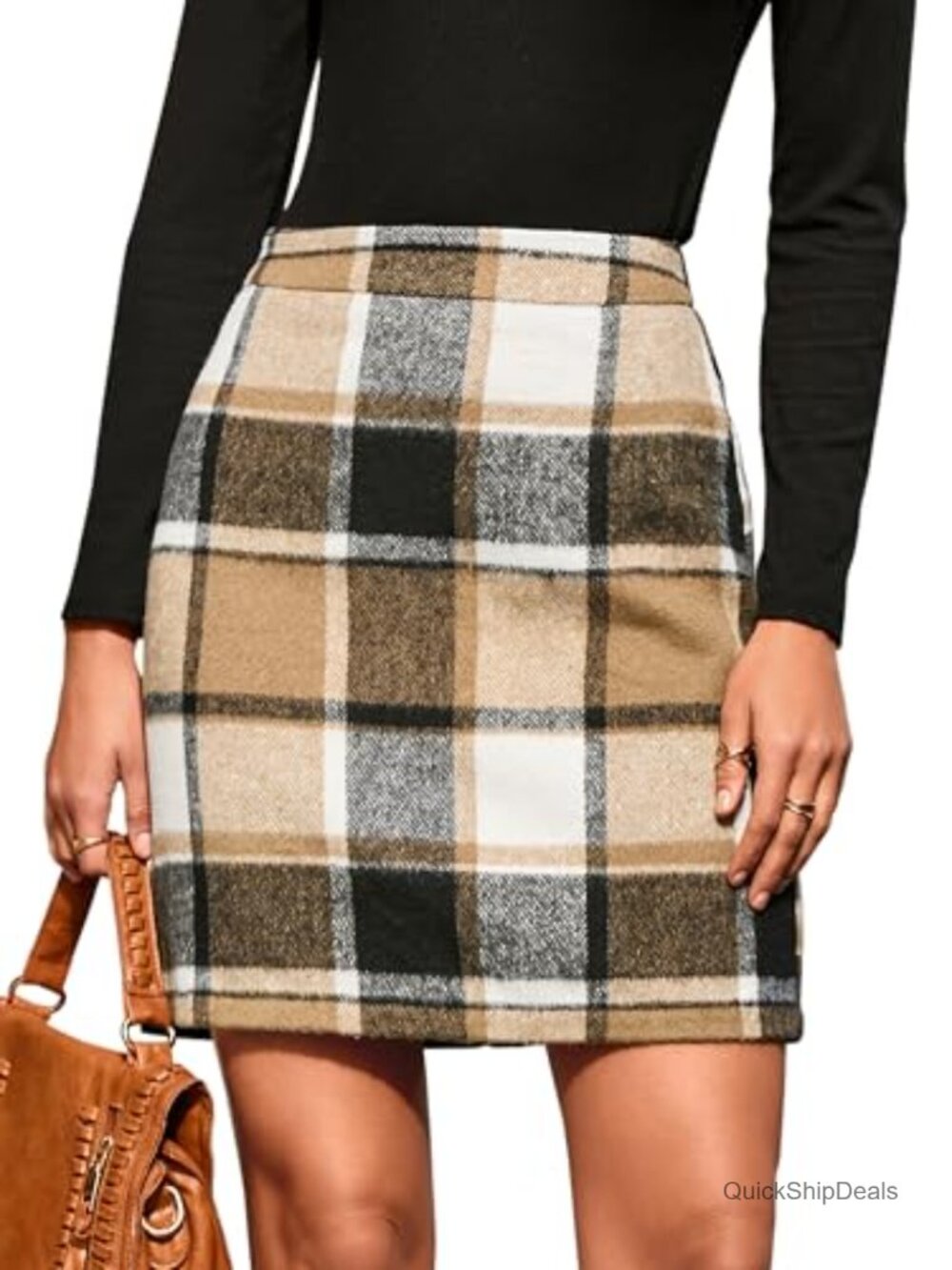 High Waist A-Line Suede Plaid Mini Skirt Fitted